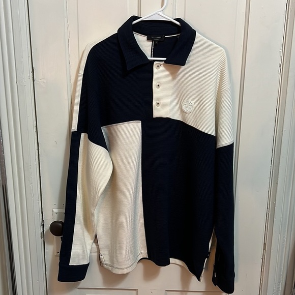 Ted Baker Waffle Knit Panelled Polo Shirt in Navy - Picture 7 of 16